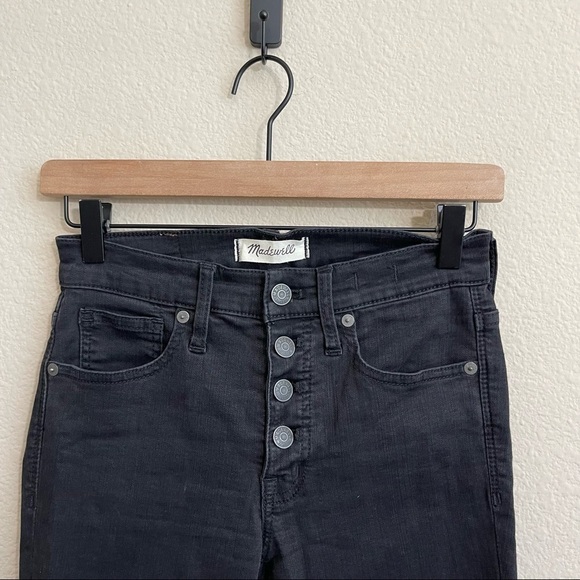 Madewell 9" High Rise Skinny Jeans Berkeley Black Button Fly Raw Hem 24 - Picture 6 of 12